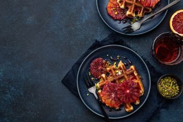 waffles with red blood oranges