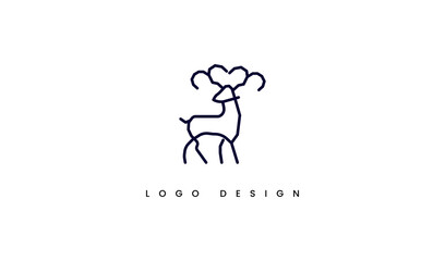 Deer Logo Design. Deer Line Art Usable for Business and Animals Logos. Flat Vector Logo Design Template Element.
