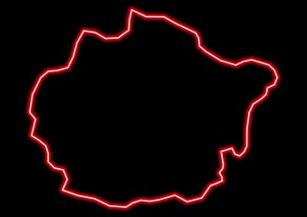 Red glowing neon map of San Juan Dominican Republic on black background.