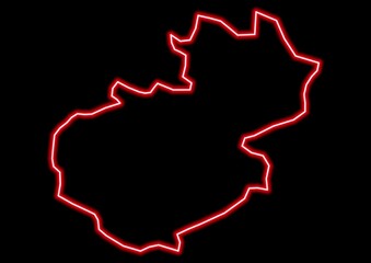 Red glowing neon map of Santiago Dominican Republic on black background.
