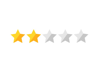 Two golden stars with three not active. Rating button. Customer product rating review icon. Vector illustration. Assessment for web sites and apps.