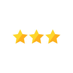 Three golden stars customer product rating review icon. Vector illustration. Assessment for web sites and apps.