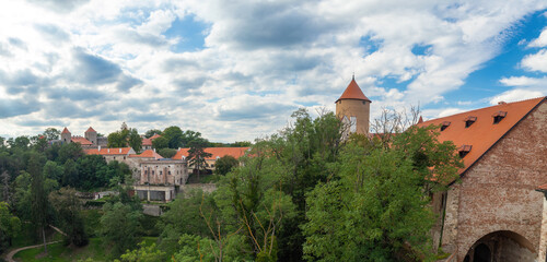 Fototapeta na wymiar Summer Landscape with Veveri Castle. Natural colorful scenery in sunset light. Brno Czech Republic.