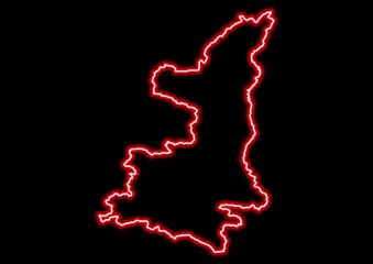 Obraz premium Red glowing neon map of Shaanxi China on black background.