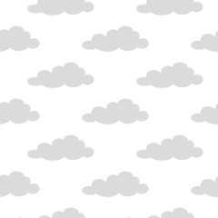 Cute seamless ornament with grey clouds on white background. Overcast pattern. Vector illustration. Cartoon weather wallpaper. Funny nature backdrop.