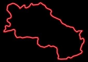 Red glowing neon map of Siena Italy on black background.