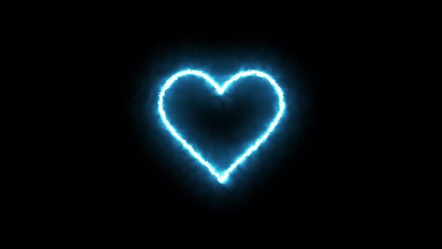 Motion graphic video animation. Frozen heart symbol on a black background. Blue neon heart icon. Insensitivity and indifference concept.