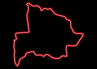 Red glowing neon map of Sourou Burkina Faso on black background.