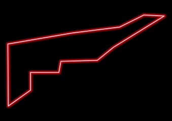 Red glowing neon map of South Hill Anguilla on black background.