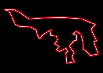 Red glowing neon map of Southern Hong Kong on black background.