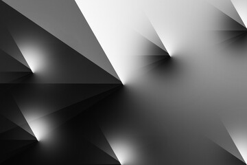 Black white abstract modern background for design. Geometric. Triangle. Metallic sheen. light reflection effect. Dark grey, silver color. Gradient. Cuts scratches on a sheet of paper or metal.