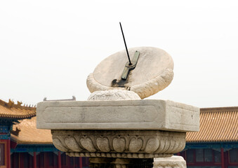 The sundial inside the Imperial Palace in Beijing, China, a timer used to measure time in ancient...