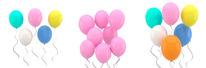 Set Colorful balloons flying for Birthday party and celebrations . 3D render for birthday, party, banners.