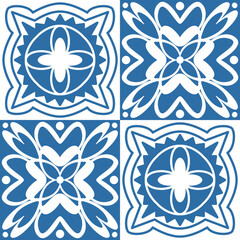 Azulejo blue square background portuguese tiles, cute retro design vector illustration