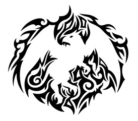 Black tribal tattoo pattern around griffin silhouette