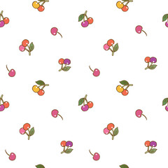 Seamless Pattern with Hand Drawn Cherry Design on White Background