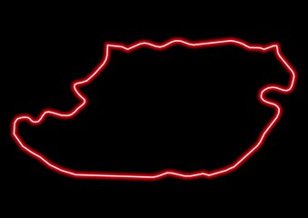 Red glowing neon map of Tizi Ouzou Algeria on black background.