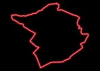 Red glowing neon map of Tlemcen Algeria on black background.