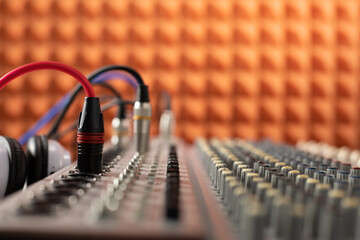 Sound mixer audio mixing console. Music concept and sound recording studio