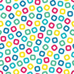 Vector seamless colorful pattern with chaotic squares. Abstract geometric background. Trendy children print
