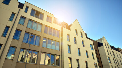 Modern residential building on a sunny day. Apartment house.