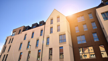 Modern residential building on a sunny day. Apartment house.