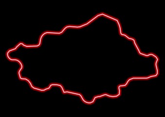 Red glowing neon map of Treviso Italy on black background.