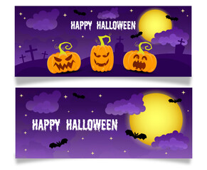 Halloween banner set with pumpkins and bat