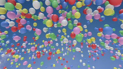 Color Balloons rising up to the sky 3D illustration.
