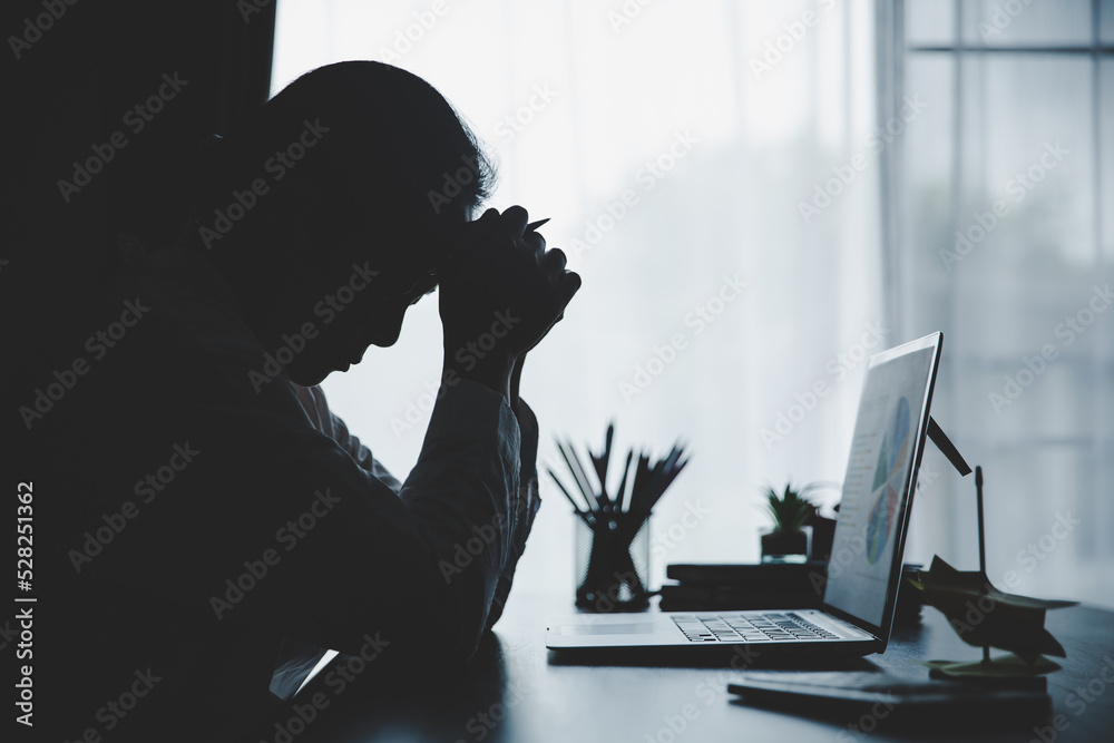 Wall mural stress business woman person from hard work, depression in office. tired and anxious employee female - Wall murals