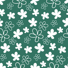 Floral seamless pattern flower leaf heart vector illustration for decoration, bright white print on a green background