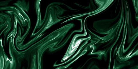 Dark green marble oil ink liquid swirl texture for do ceramic counter dark green abstract light background, liquid metal close-up, wide horizontal banner. 3d illustration.