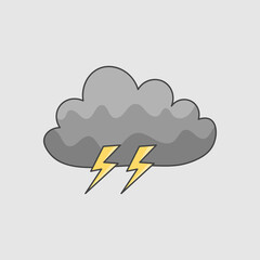 Cloudy Clouds With Lightning Doodle Cartoon