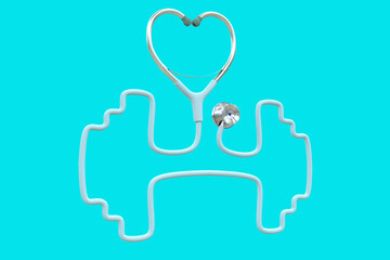 Stethoscope icons design isolated on blue Background. Heart Check concept healthcare for doctors. wellness and diagnosis with stethoscope medicine equipment . 3d illustration rendering