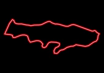 Red glowing neon map of Val-d'Oise France on black background.