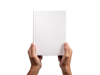 Hands holding closed book mockup isolated on white background. Gift. Study, preparing for exams, research conducting concept.