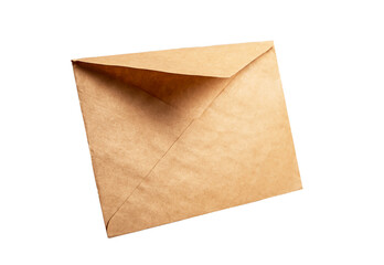 Kraft paper envelope isolated on white background. Angled view. Natural package for letter, invitation, postcard, gift.