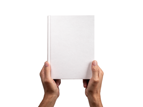 Hands holding closed book mockup isolated on white background. Gift. Study, preparing for exams, research conducting concept.