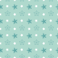 Emerald green decorative seamless pattern star asterisk on dark background, design for textile and decoration