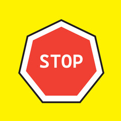 Stop sign on yellow background,Stop sign with red, white and black color, Stop sign road Rules vector art
