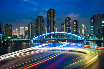 skyline of tsukishima in tokyo at night