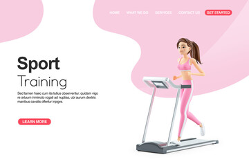 3d sporty woman running on treadmill web banner