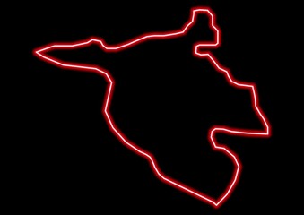 Red glowing neon map of West Herzegovina Bosnia and Herzegovina on black background.