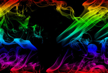 brust illustration, rainbow colored fog on black background