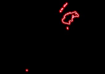 Red glowing neon map of Western Fiji on black background.