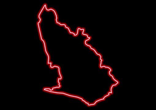 recommend clip art: Red glowing neon map of Western Ghana on black background.