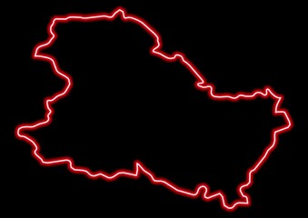 Red glowing neon map of Yonne France on black background.
