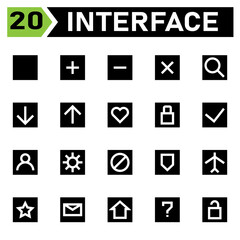 Interface icon include blank, square, interface, plus, add, new, open, minus, delete, remove, cross, close, search, looking, find, zoom, magnifying, download, arrow, down, upload, up, hearth, like
