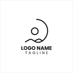 mountain afternoon logo. a minimalist logo with a mountain shape and the sun on it that depicts the evening time