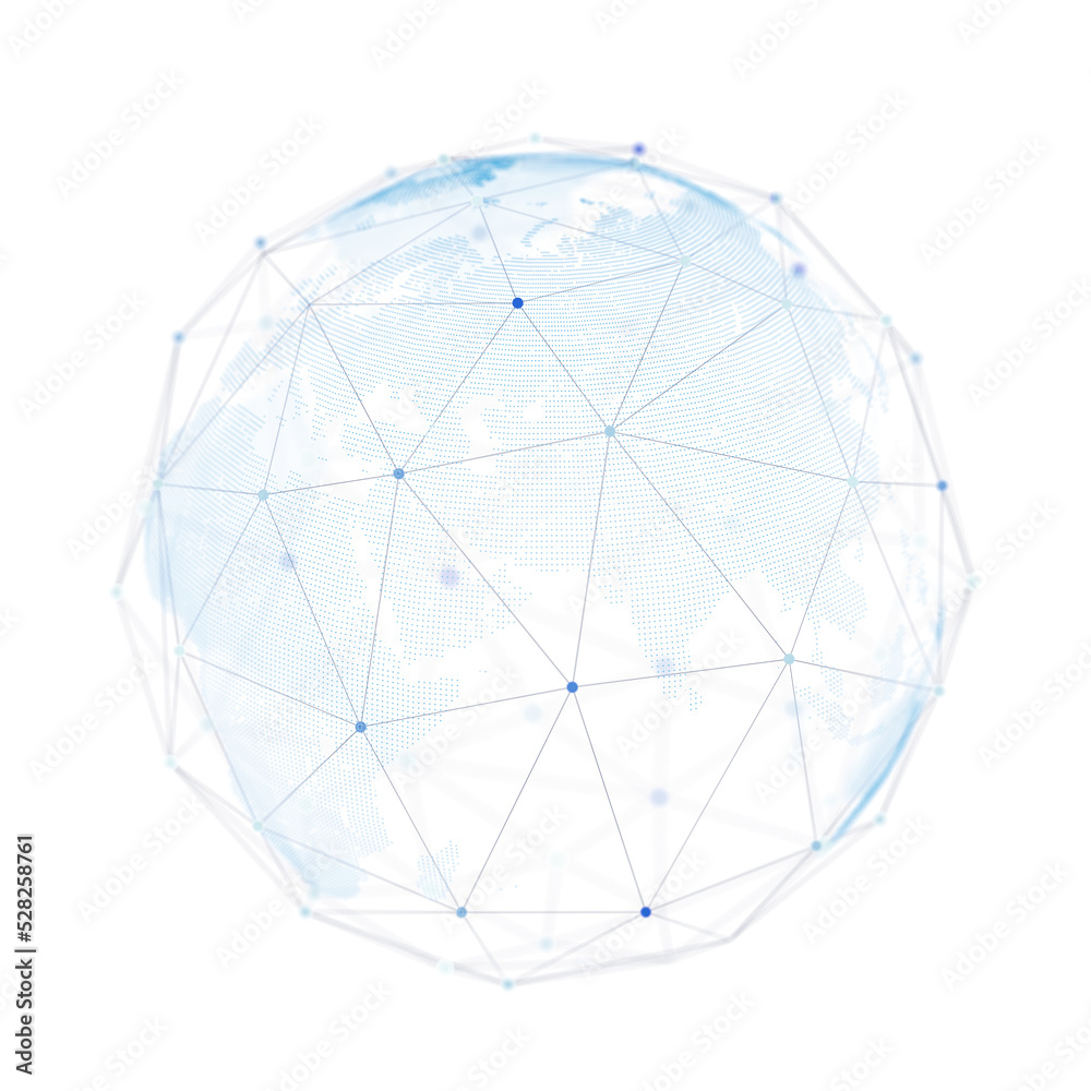 Poster wire frame 3d mesh polygonal network line on white background with abstract planet, dots. 3d renderi